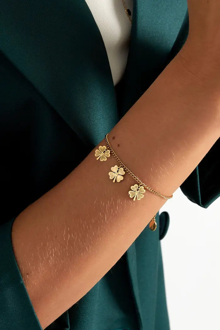 Yehwang : armband klavertjes - goud