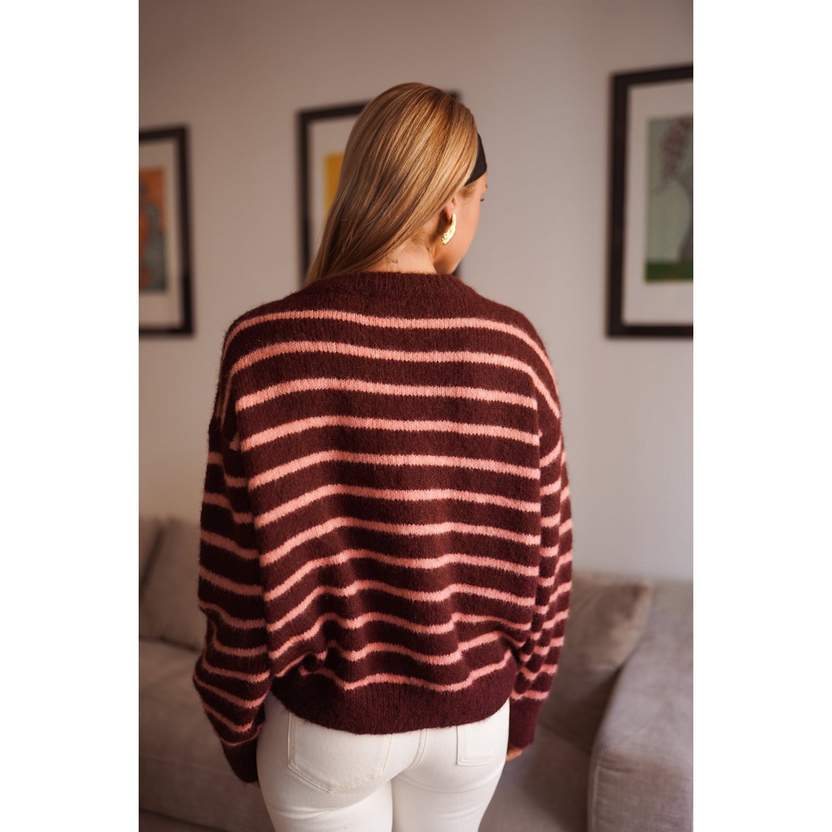 In april 1986 : trui kersengaas - bordeaux/roze