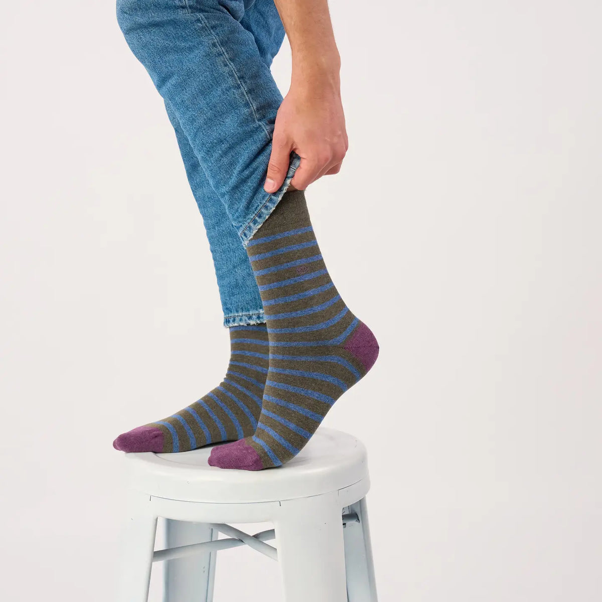 Billybelt : sokken gestreept - kaki/blauw