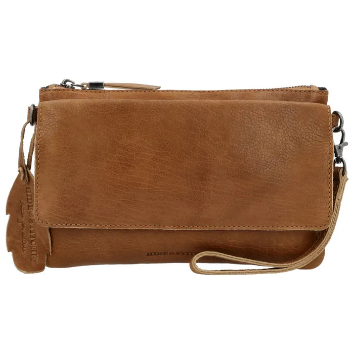 Hide & stitsch : schoudertas/clutch - donker camel