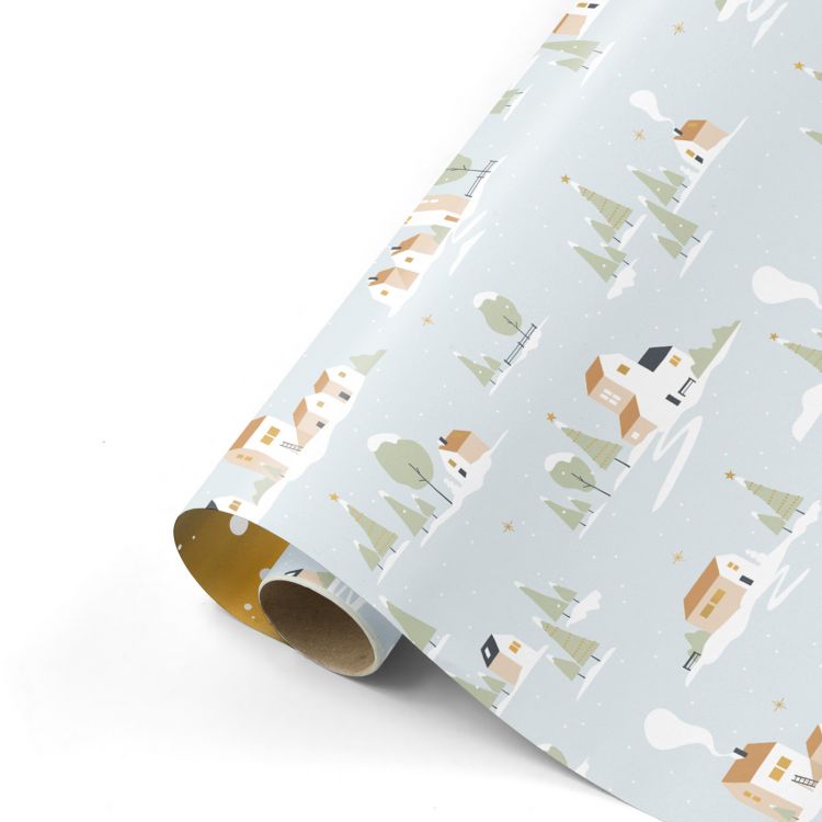 Collective warehouse : cadeaupapier kerst - huisjes blauw