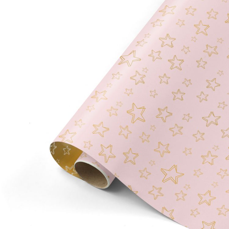Collective warehouse : cadeaupapier kerst - roze ster goud