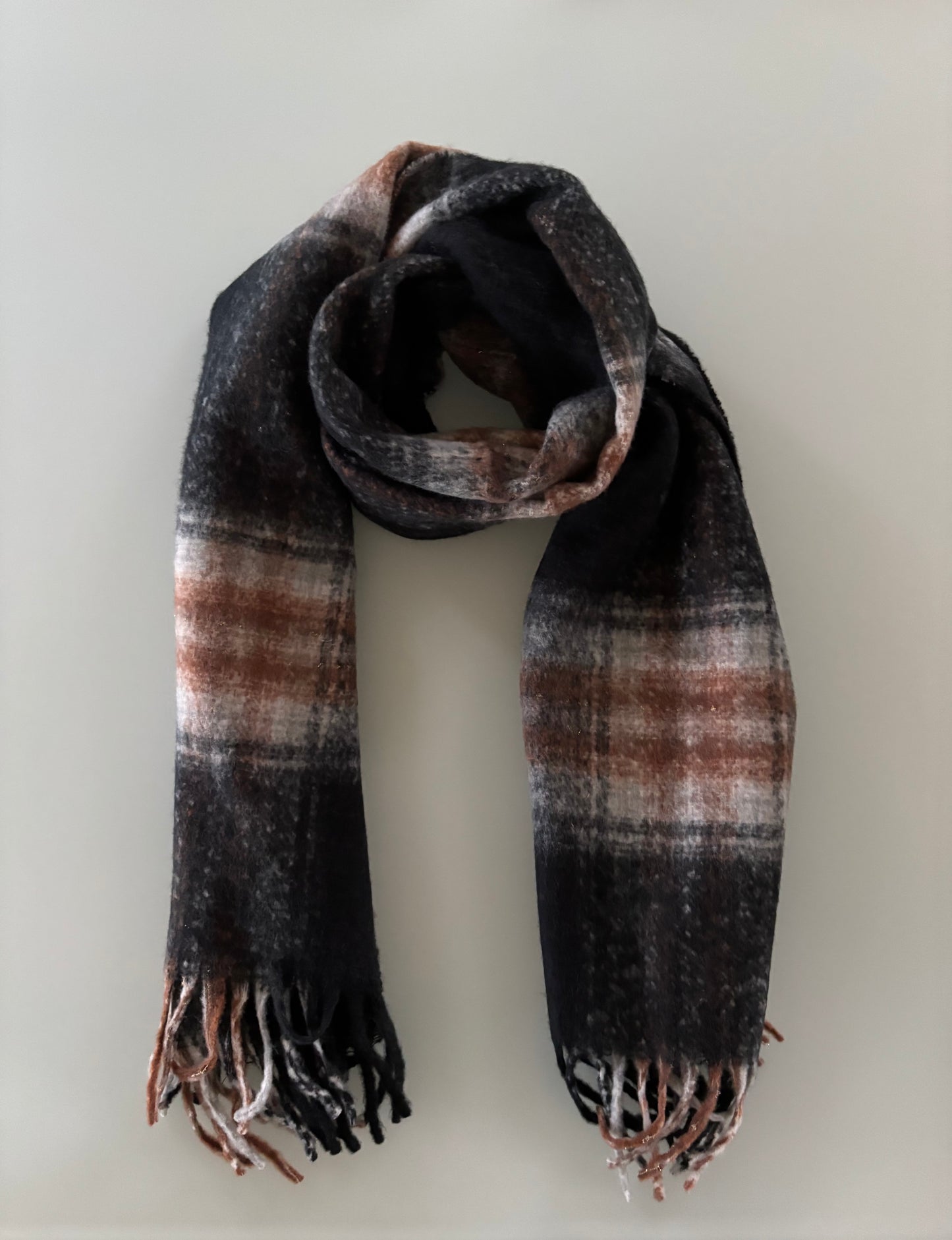 Sjaal met gestreepte details - zwart/grijs/bruin