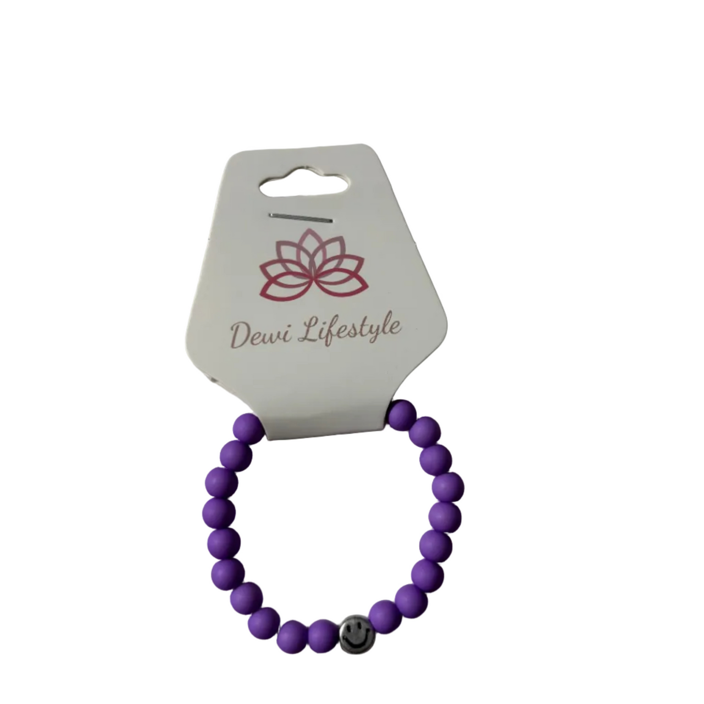 Dewi lifestyle : paarse armband kids - zilveren smiley
