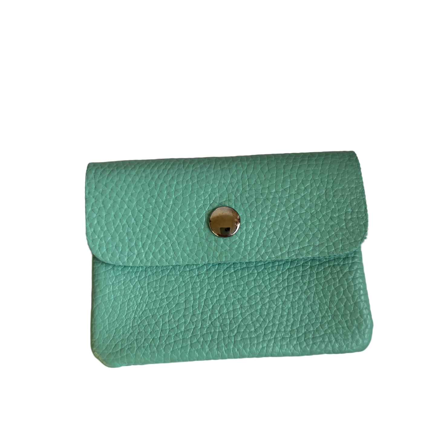 Kleine lederen portemonnee - groen/blauw met zilveren drukknop