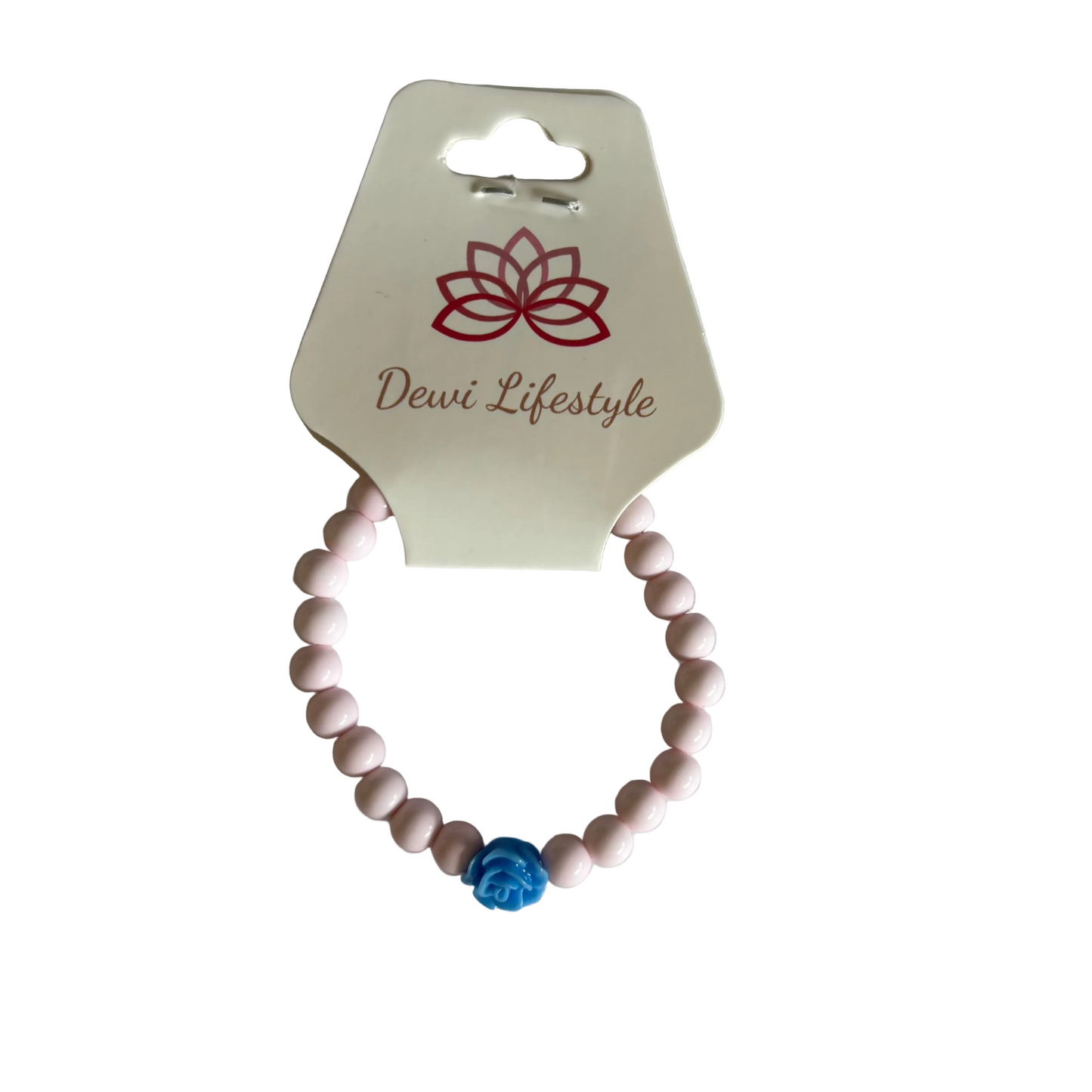 Dewi lifestyle : armband kids flower - licht roze met blauw roosje