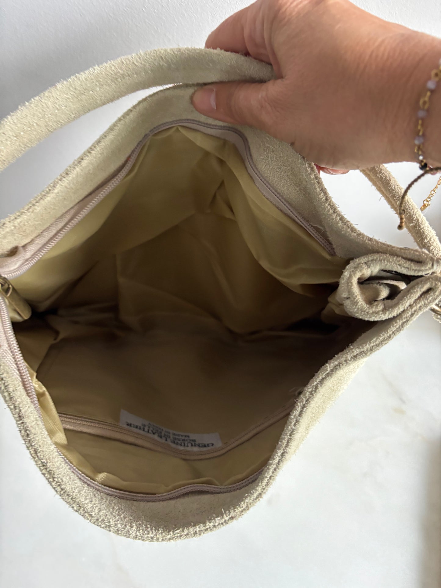 Schoudertas : daim - crème