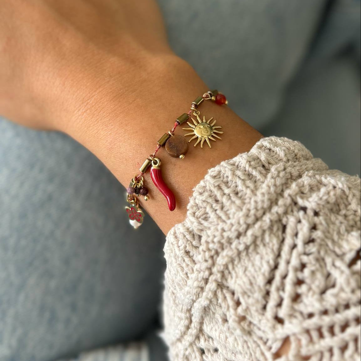 Bedelarmband : peper - goud