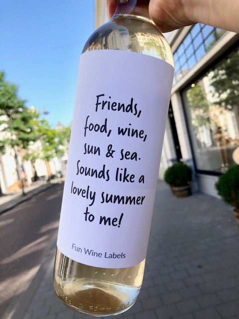Fun wine labels : friends, food, sea, ...