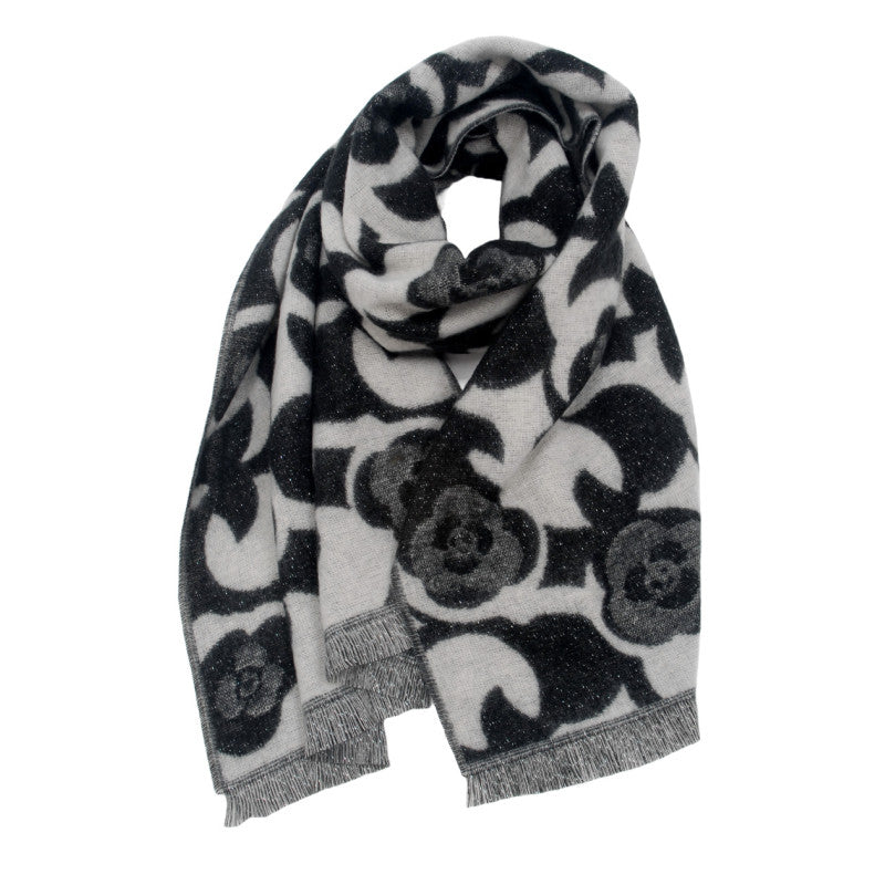 Sjaal : bloemenprint met lurex - zwart