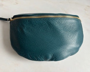 lederen heuptas L - petrol blauw