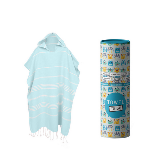 Towel to go : kinderponcho met geschenkdoos - blauw
