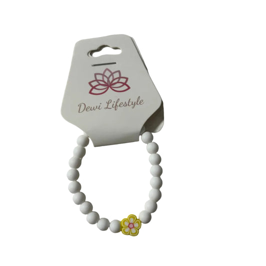 Dewi lifestyle : kinder armband wit - geel bloempje