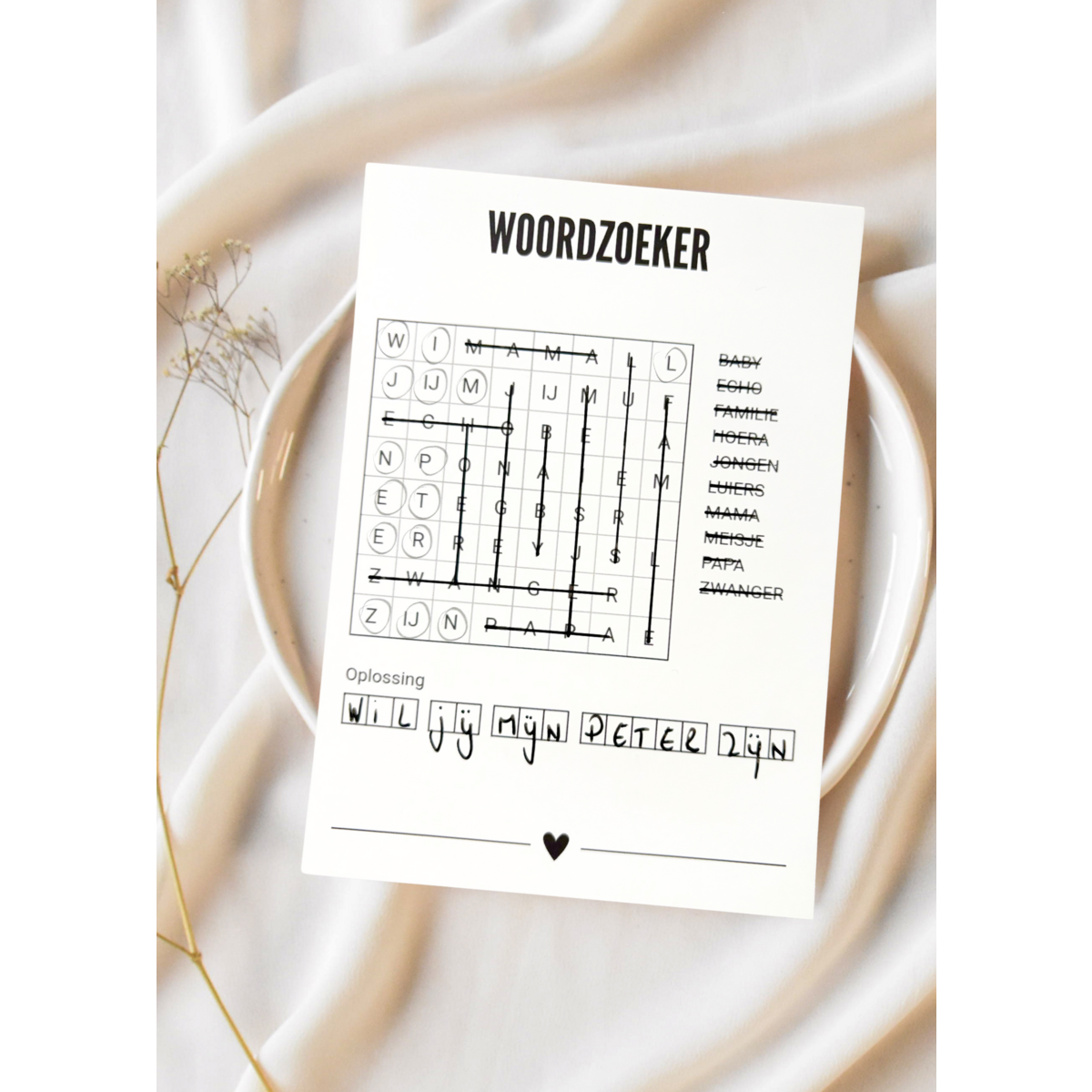 Wenskaart : woordzoeker - wil je mijn peter zijn?