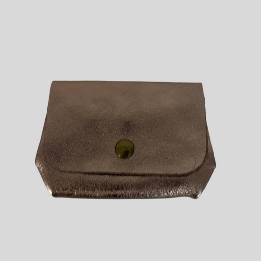 Kleine lederen portemonnee - glitter brons met gouden drukknop