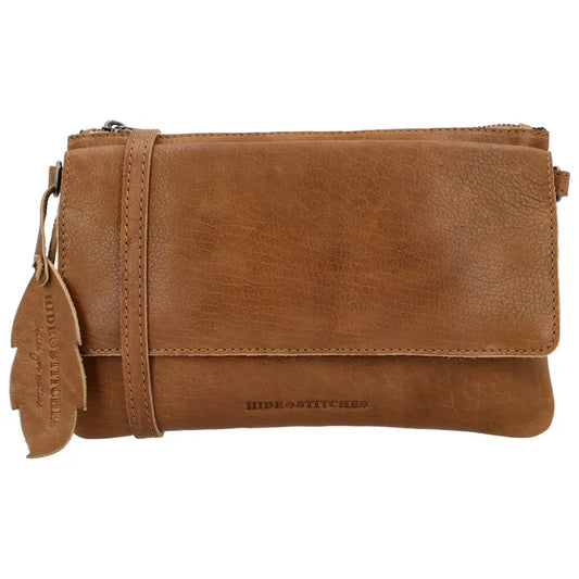 Hide & stitsch : schoudertas/clutch - donker camel
