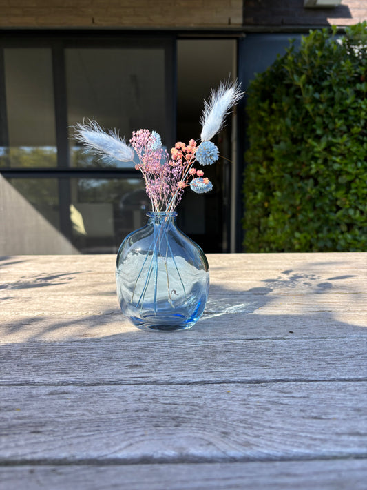 Kadopakket : vaasje met droogbloemen - blauw