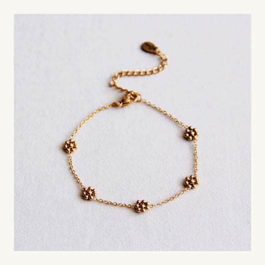 Bazou : RSV fijn daisy flower armbandje - goud