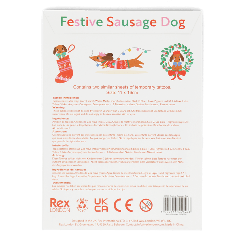 Rex london : kinder tattoo - sausage dog kerst