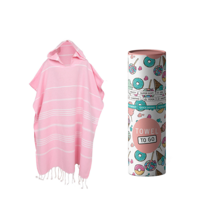Towel to go : kinderponcho in geschenkdoos - roze