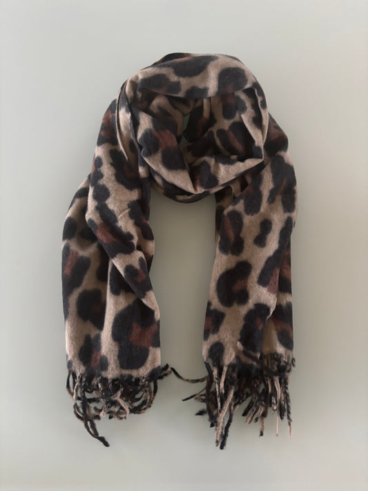 Sjaal : sjaal met franjes - dierenprint beige