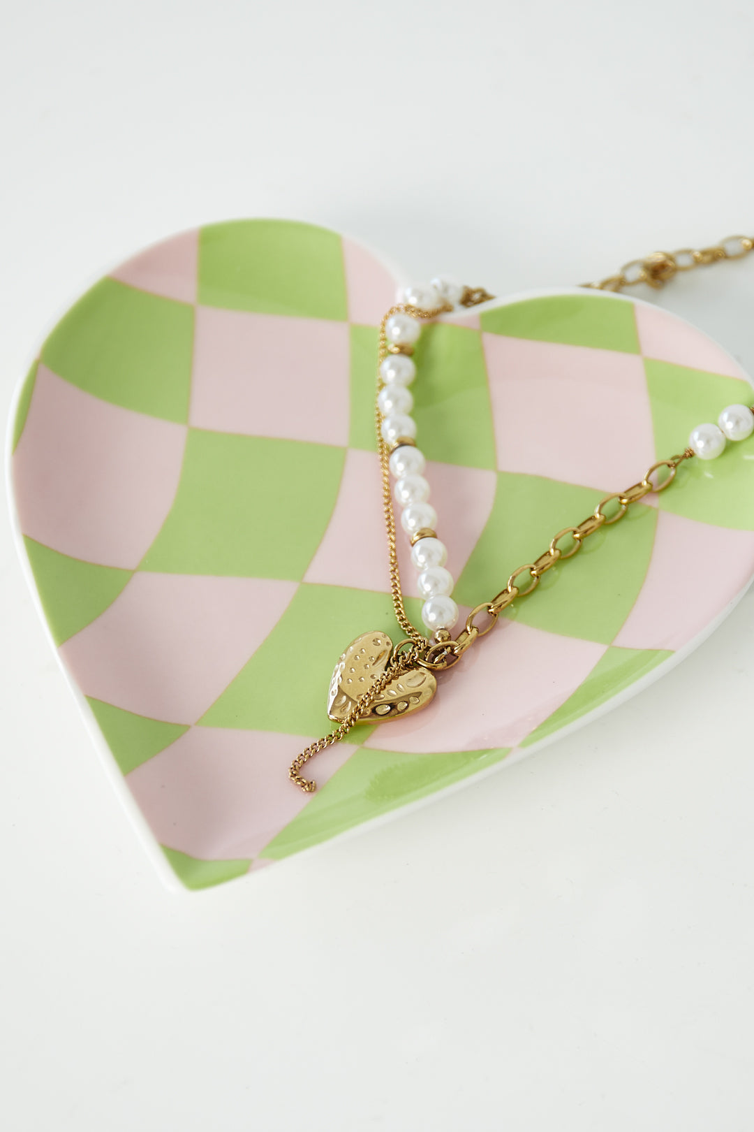 Juwelenschaaltje : hart - roze /groen