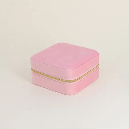 Juwelendoosje : vierkant met speiegeltje velours - roze