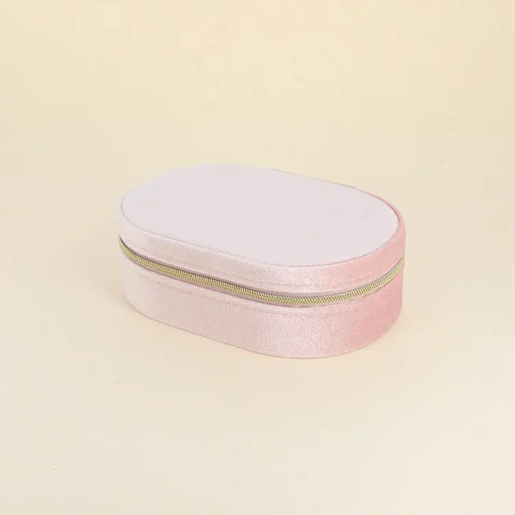 Juwelendoosje : ovaal zonder spiegeltje velours - licht roze