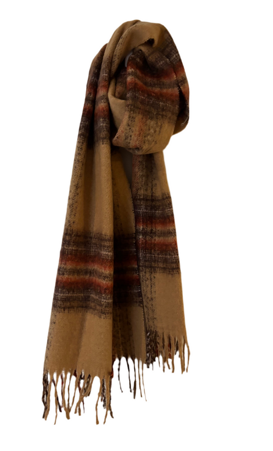 Sjaal : sjaal met gestreepte details - bruin/camel