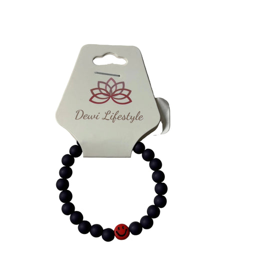 Dewi lifestyle : kinder armband zwart - rode smiley