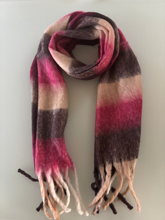 Sjaal : sjaal met franjes - roze/bruin