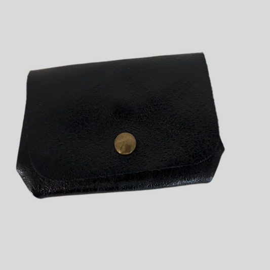 Kleine lederen portemonnee : glitter zwart met gouden drukknop