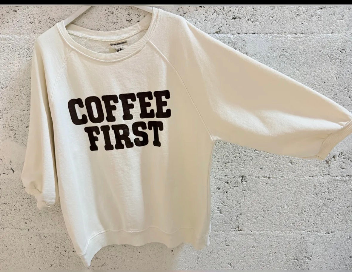April vintage : sweater coffee first - ecru
