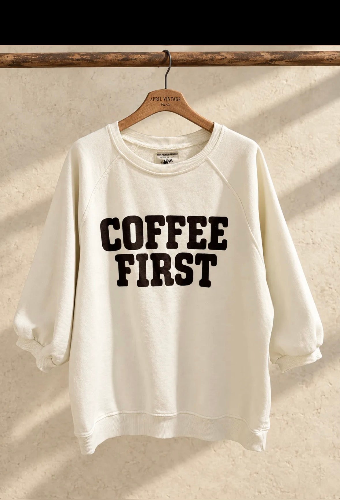 April vintage : sweater coffee first - ecru