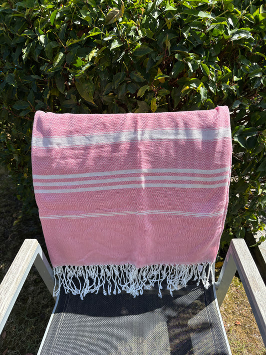 Hamamdoek : gestreept - roze