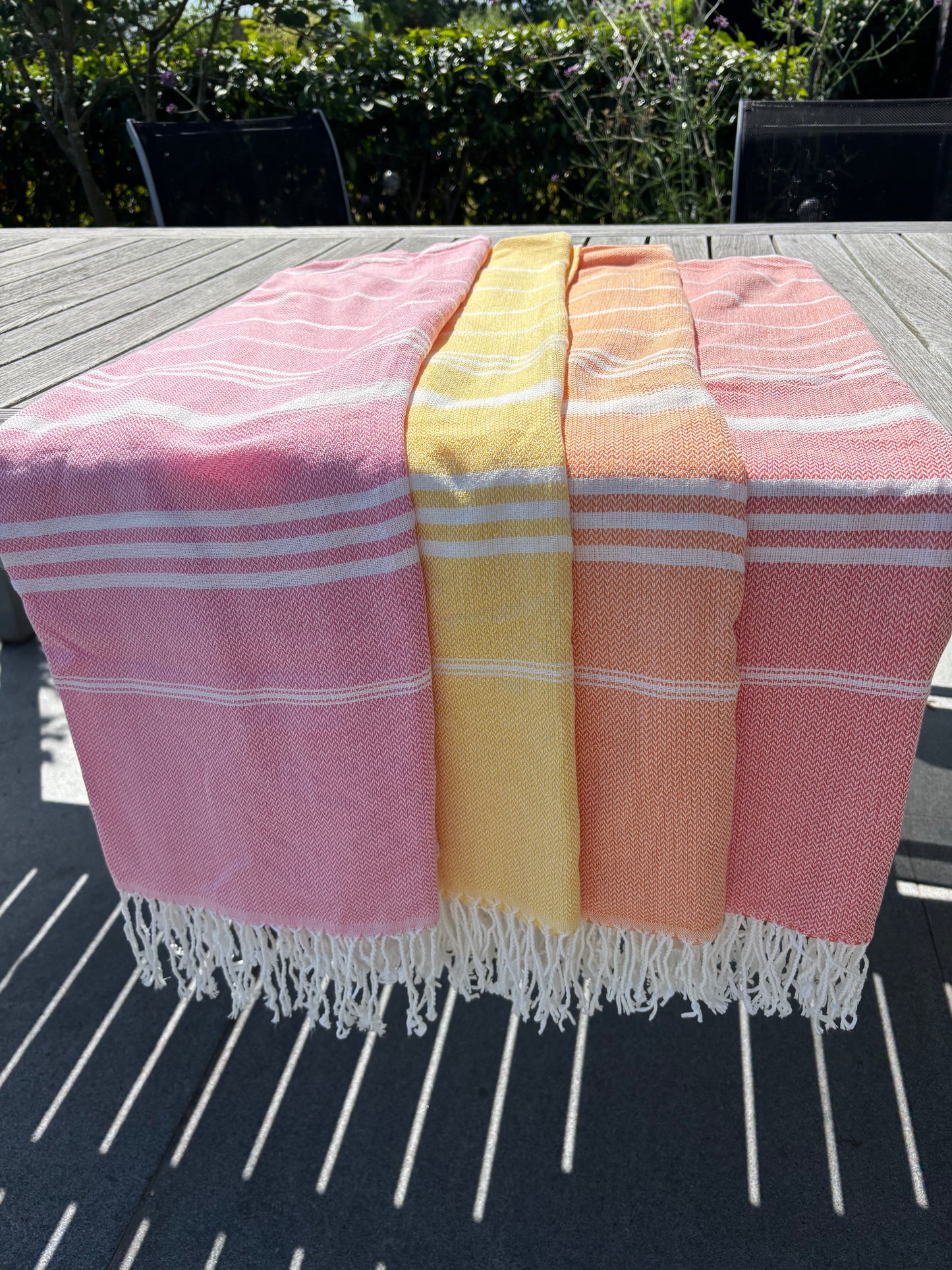 Hamamdoek : gestreept - roze