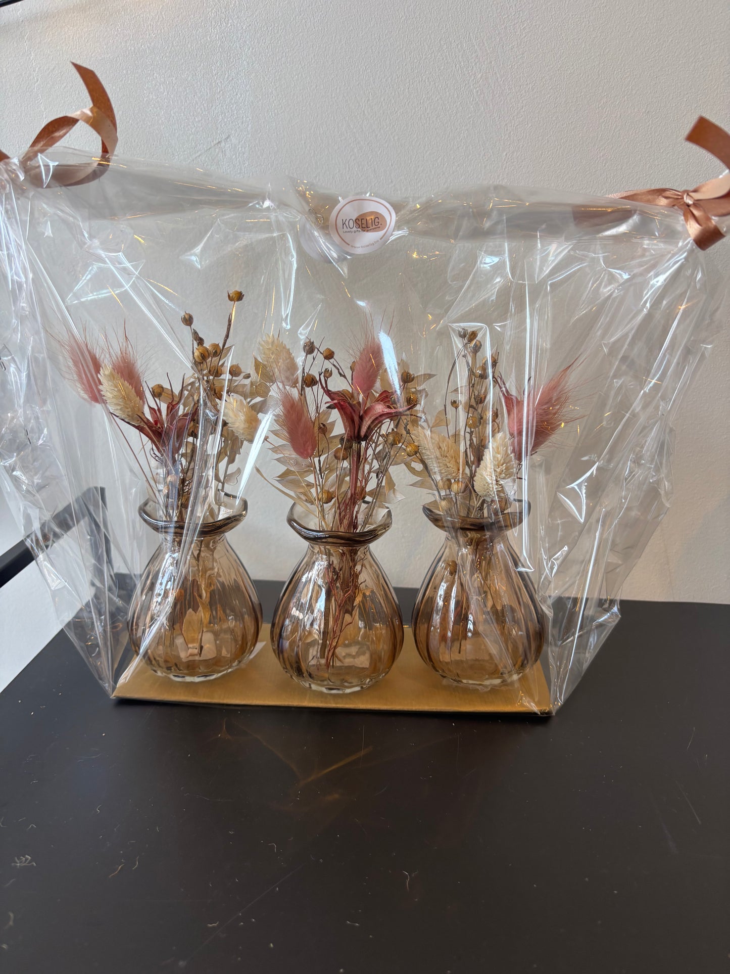 Kadopakket : 3 vaasjes - licht bruin