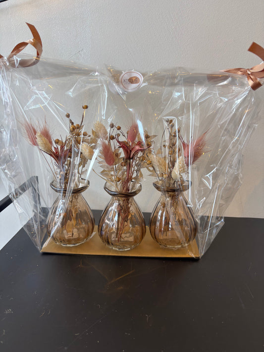 Kadopakket : 3 vaasjes - licht bruin