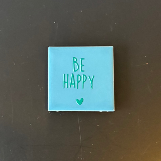 Magneet : blauwe tegeltje - be happy groen
