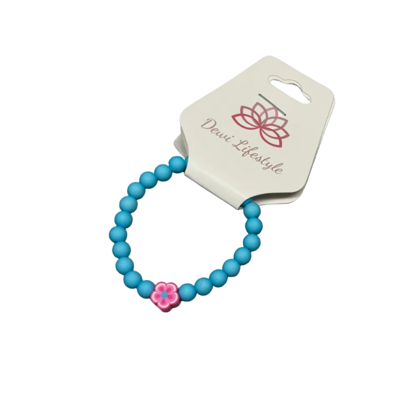 Dewi lifestyle : armband licht blauw - bloem roze