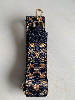 Riem handtas : brede riem - blauw/licht camel