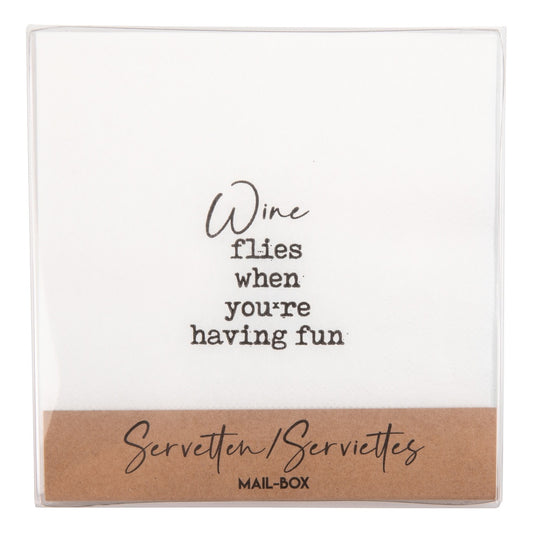 Mailboxcards : servetten klein - wine flies when you're having fun