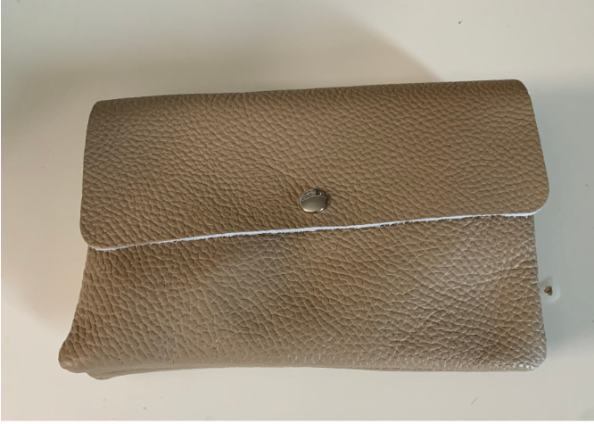 Schoudertas : lederen handtasje/clutch - taupe