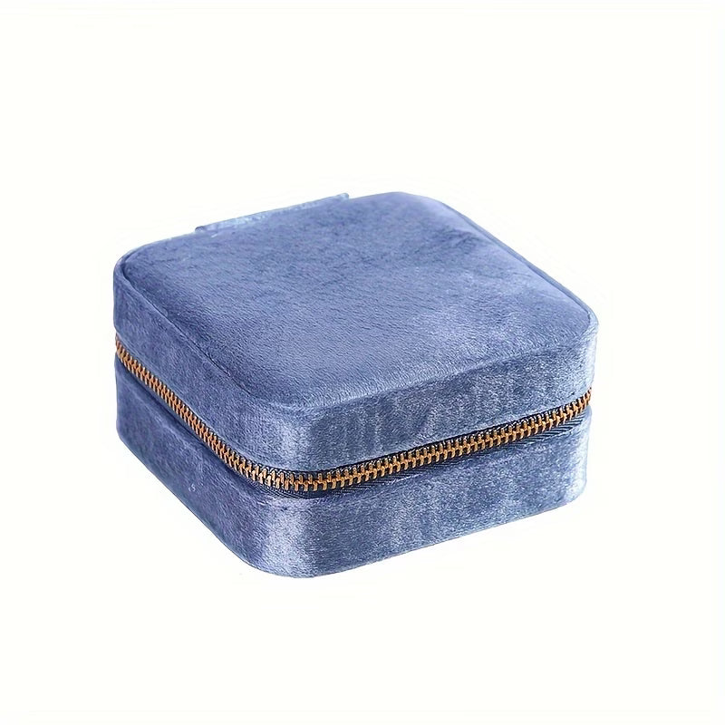 Juwelendoosje : velours met spiegeltje - blauw