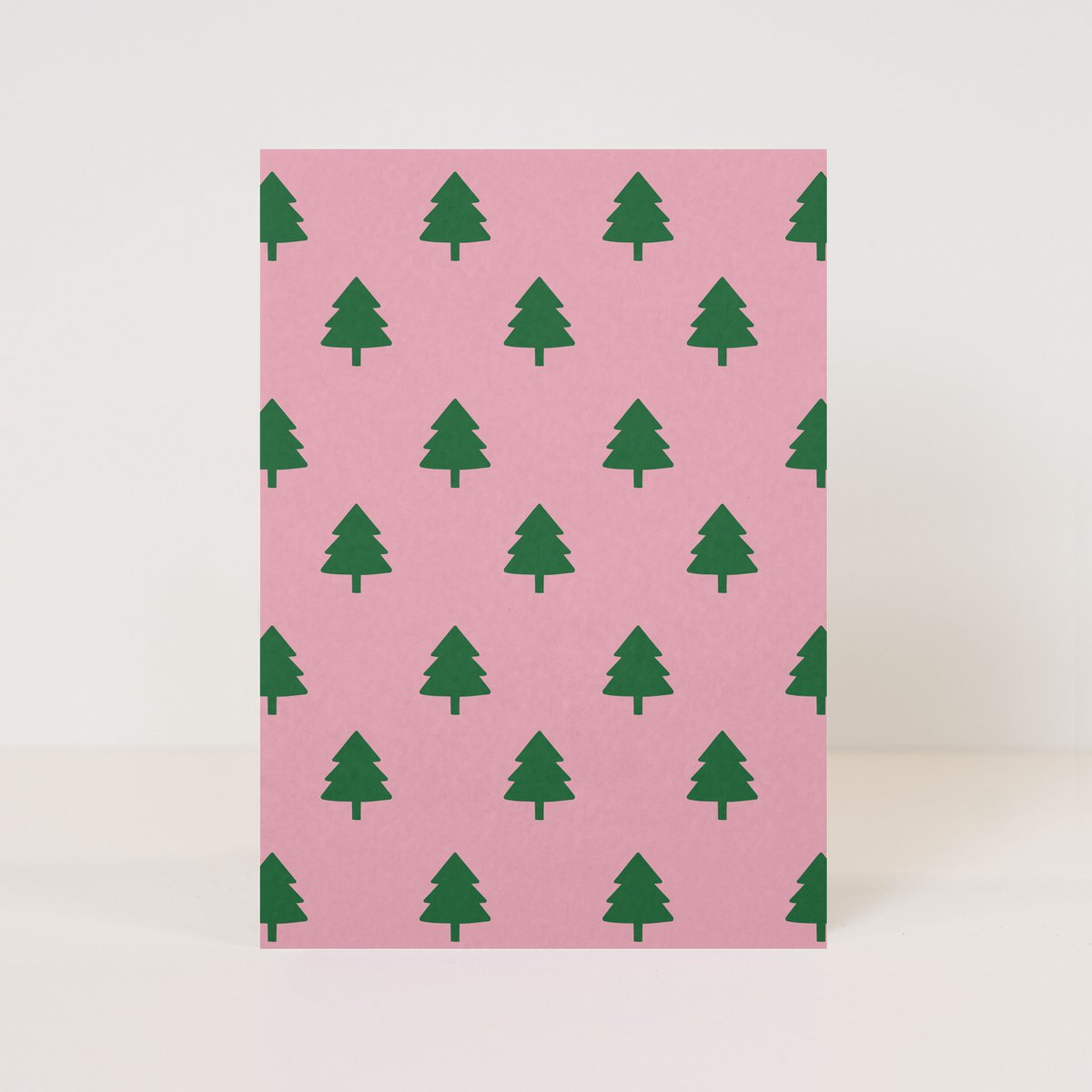 Wenskaart : kerst - roze met kerstboom