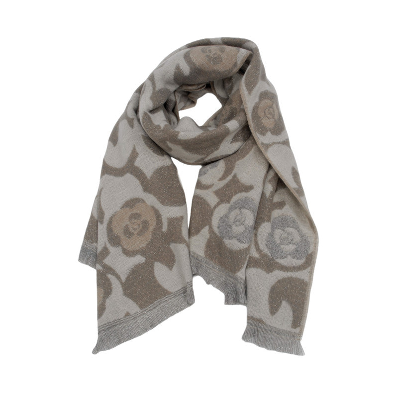 Sjaal : bloemenprint met lurex - taupe